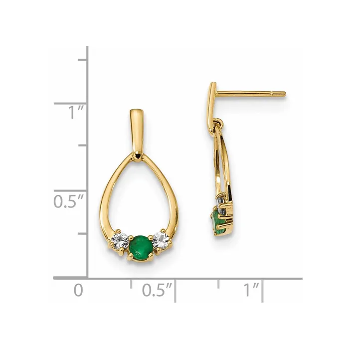 14k Yellow Gold w Emerald and White Sapphire Post Dangle Earrings Goldia Earrings