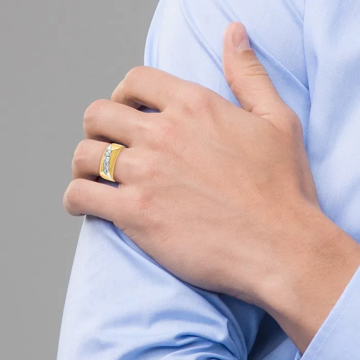 14k Yellow Gold with White Rhodium Mens Diamond Ring Mounting Goldia Rings