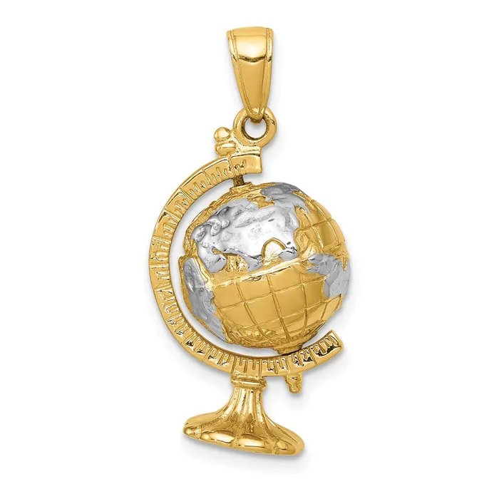 14k Yellow Rhodium Gold wRhodium 3D Moveable Globe Pendant Goldia PreStyled Sets