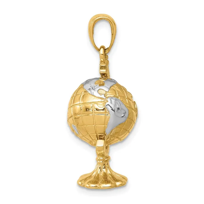 14k Yellow Rhodium Gold wRhodium 3D Moveable Globe Pendant Goldia PreStyled Sets