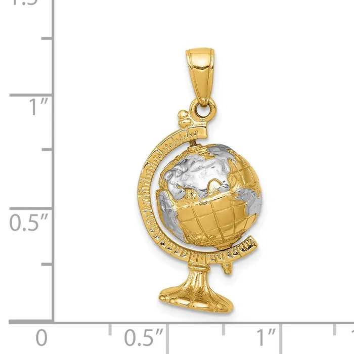 14k Yellow Rhodium Gold wRhodium 3D Moveable Globe Pendant Goldia PreStyled Sets
