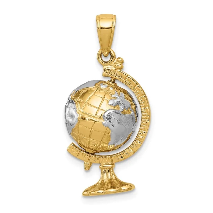 14k Yellow Rhodium Gold wRhodium 3D Moveable Globe Pendant Goldia PreStyled Sets