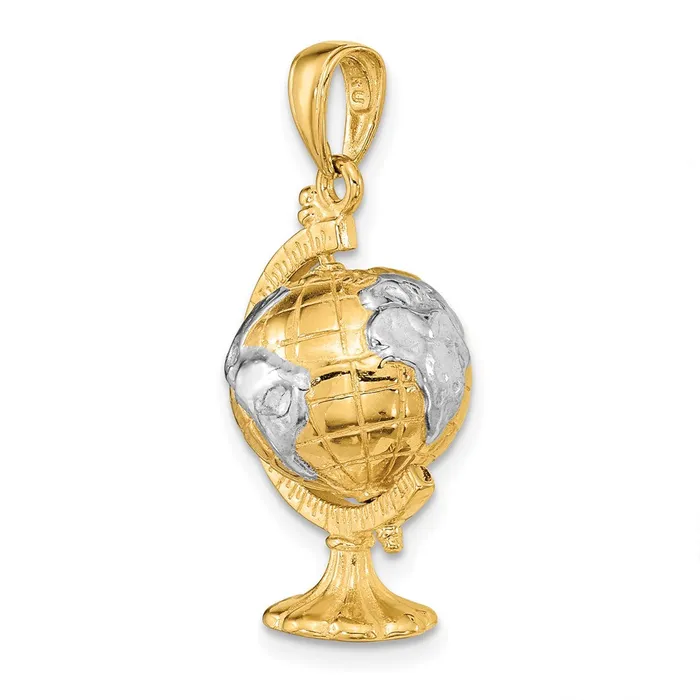 14k Yellow Rhodium Gold wRhodium 3D Moveable Globe Pendant Goldia PreStyled Sets