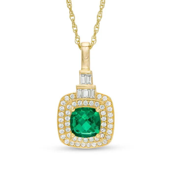 60mm CushionCut LabCreated Emerald and White Sapphire Double Frame Pendant in Sterling Silver with 14K Gold Plate Goldia Rings 60mm CushionCut LabCreated Emerald and White Sapphire Double Frame Pendant in Sterling Silver with 14K Gold Plate Goldia Rings