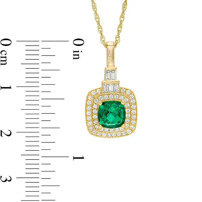 60mm CushionCut LabCreated Emerald and White Sapphire Double Frame Pendant in Sterling Silver with 14K Gold Plate Goldia Rings 60mm CushionCut LabCreated Emerald and White Sapphire Double Frame Pendant in Sterling Silver with 14K Gold Plate Goldia Rings