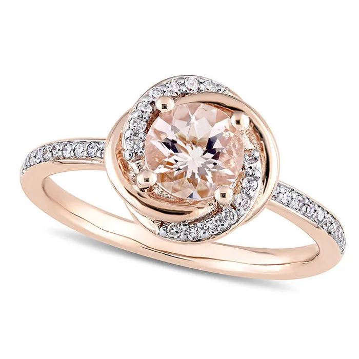 60mm Morganite and 017 CT TW Natural Diamond Orbit Frame Ring in Solid 10K Rose Gold Goldia Rings