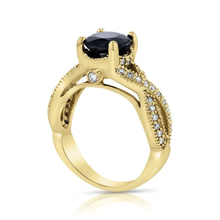 80mm Blue Sapphire and 038 CT TW Natural Diamond Twist Shank Antique VintageStyle Engagement Ring in Solid 14K Gold Goldia Rings 80mm Blue Sapphire and 038 CT TW Natural Diamond Twist Shank Antique VintageStyle Engagement Ring in Solid 14K Gold Goldia Rings