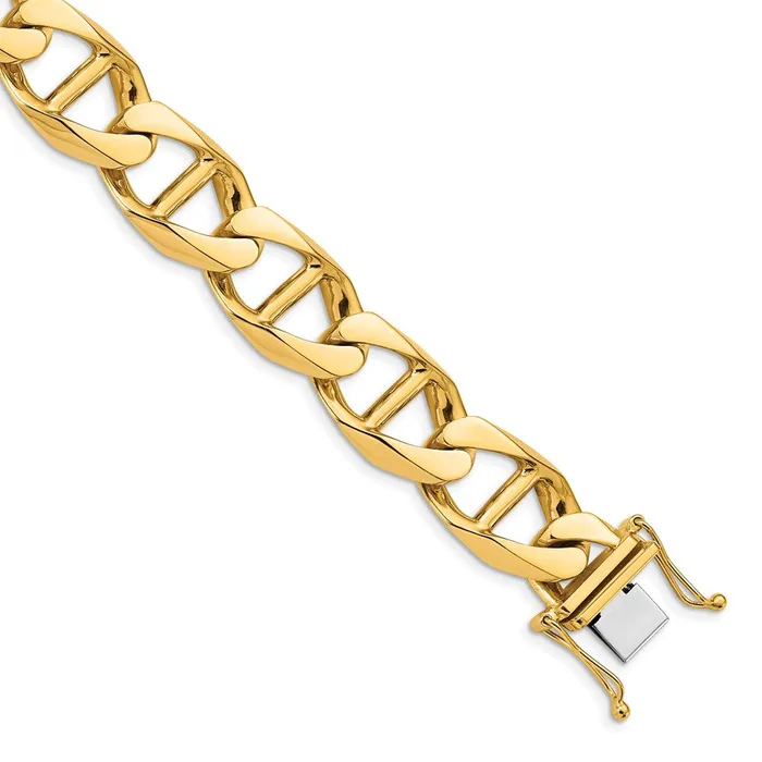 Bracelets MDS Solid 14K White Gold 9 inch 125mm Hand Polished Fancy Anchor Link with Box Catch Clasp Bracelet Bracelets MDS Solid 14K White Gold 9 inch 125mm Hand Polished Fancy Anchor Link with Box Catch Clasp Bracelet