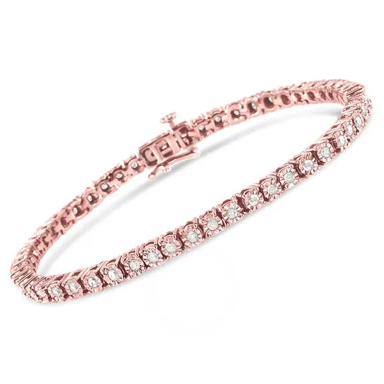 Bracelets Original 10K Rose Gold Plated 925 Sterling Silver 10 Cttw MiracleSet Diamond Round Faceted Bezel Tennis Bracelet IJ Color I3 Clarity 5 JMS always Bracelets Original 10K Rose Gold Plated 925 Sterling Silver 10 Cttw MiracleSet Diamond Round Faceted Bezel Tennis Bracelet IJ Color I3 Clarity 5 JMS always