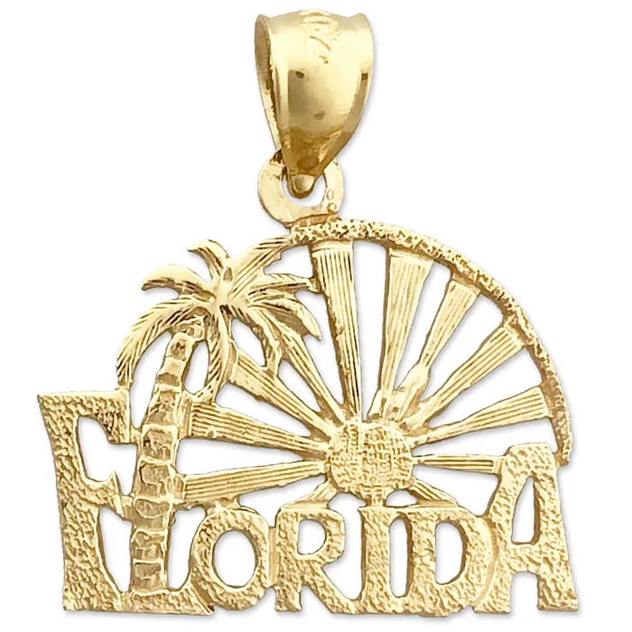 Charm Necklaces 14K Gold Florida Palm Tree Sunset Charm Goldia