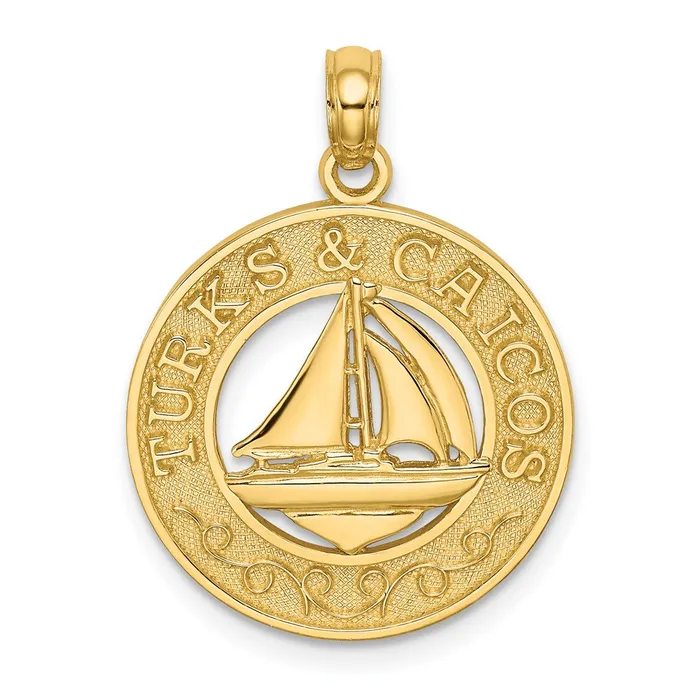 Charm Necklaces 14k Yellow Gold TURKS AND CAICOS Circle w Sailboat Charm Goldia Charm Necklaces 14k Yellow Gold TURKS AND CAICOS Circle w Sailboat Charm Goldia