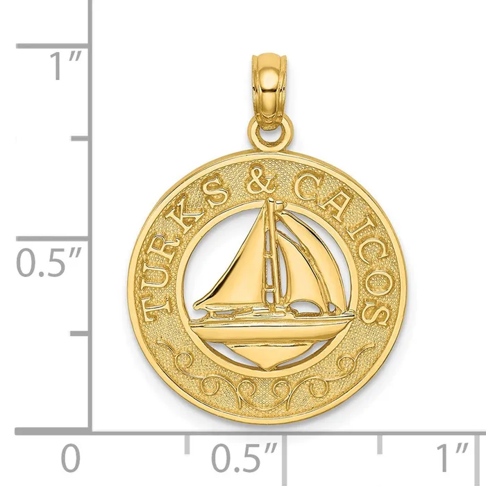 Charm Necklaces 14k Yellow Gold TURKS AND CAICOS Circle w Sailboat Charm Goldia