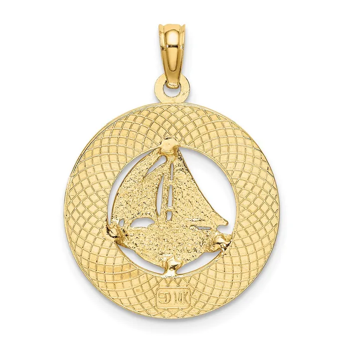 Charm Necklaces 14k Yellow Gold TURKS AND CAICOS Circle w Sailboat Charm Goldia