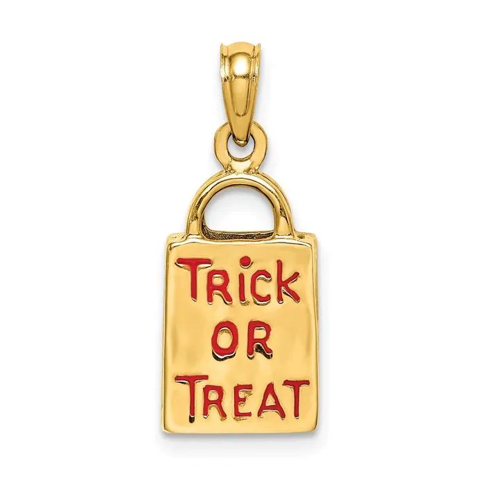 Charm Necklaces Goldia 14k Yellow Gold 3D Enameled JackoLantern Trick or Treat Bag Charm