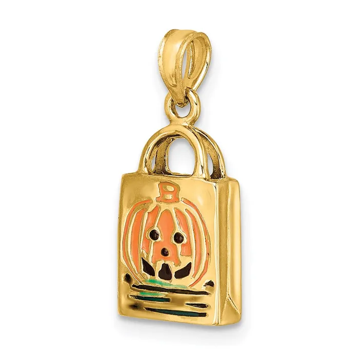 Charm Necklaces Goldia 14k Yellow Gold 3D Enameled JackoLantern Trick or Treat Bag Charm
