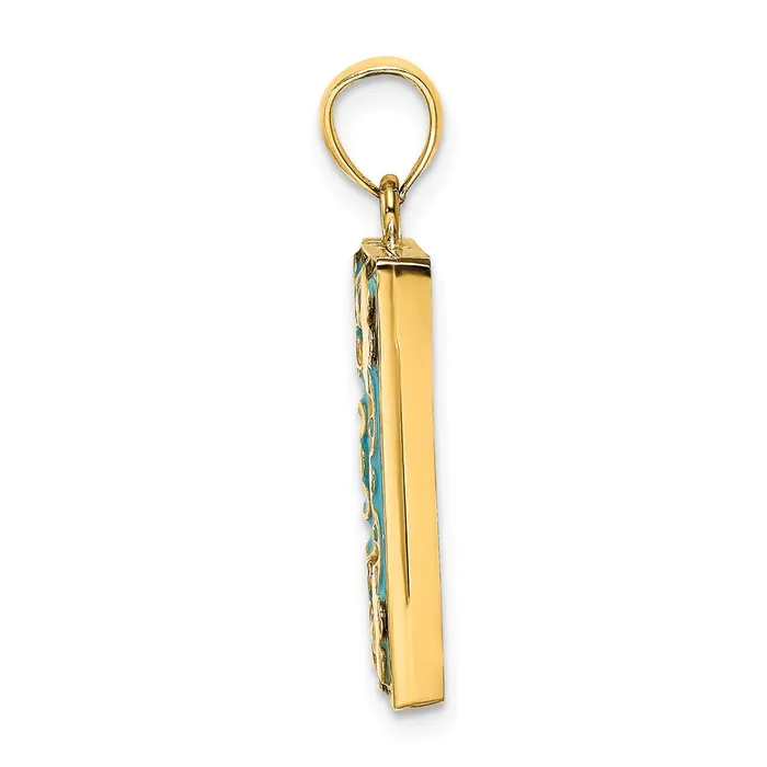 Charm Necklaces Goldia 14k Yellow Gold w Enamel Aqua Floral Picture Frame Charm
