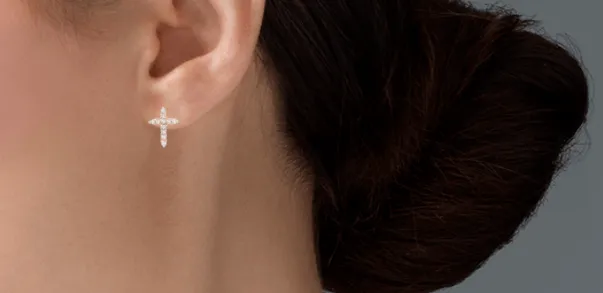 Diamond Cross Stud Earrings 14K Rose White or Yellow Gold Christian Jewelry Goldiacom Earrings