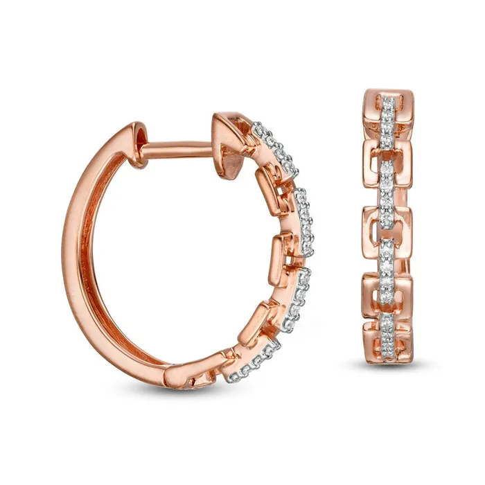 Earrings 007 CT TW Diamond Square Chain Link Hoop Earrings in 10K Rose Gold Goldia Earrings 007 CT TW Diamond Square Chain Link Hoop Earrings in 10K Rose Gold Goldia