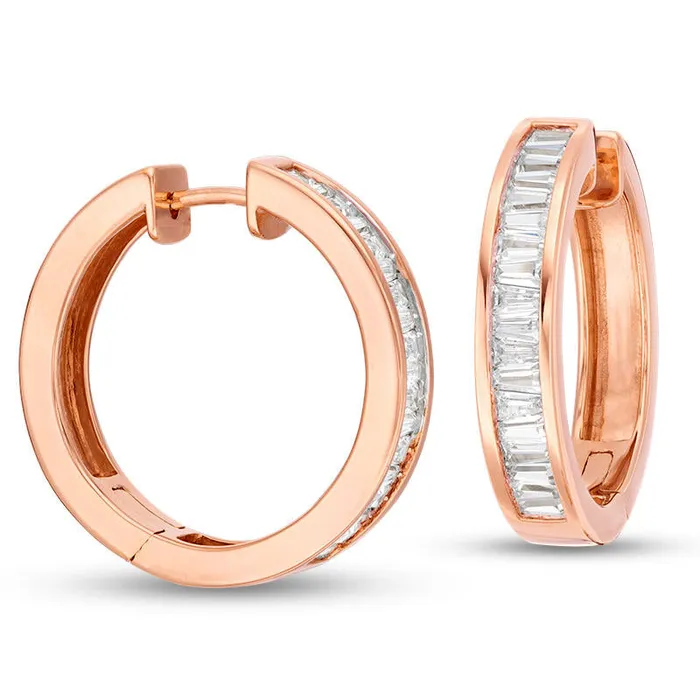 Earrings 15 CT TW Baguette Diamond Hoop Earrings in 14K Rose Gold Goldia Earrings 15 CT TW Baguette Diamond Hoop Earrings in 14K Rose Gold Goldia