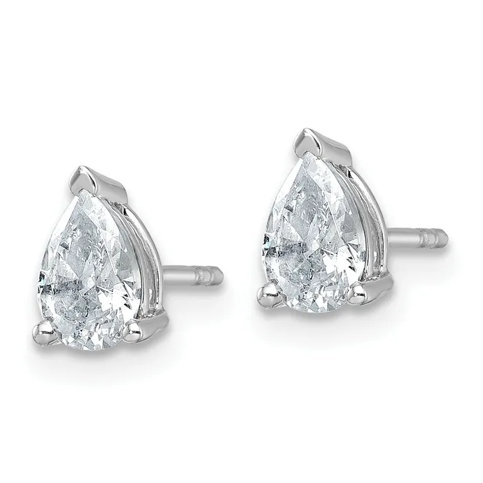 Earrings 14k White Gold 1 ctw Lab Grown Diamond VSSI G Pear 4 Prong Heavy Wt Stud Earrings Goldia
