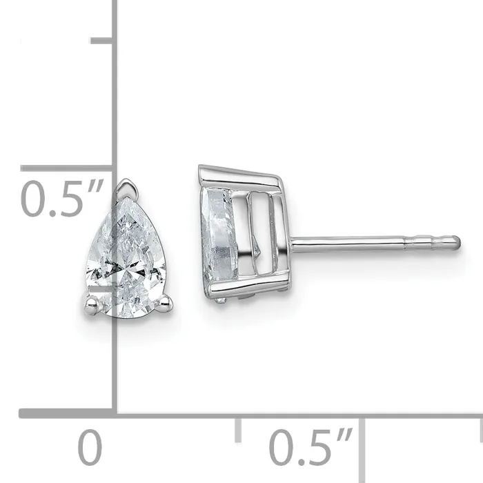 Earrings 14k White Gold 1 ctw Lab Grown Diamond VSSI G Pear 4 Prong Heavy Wt Stud Earrings Goldia
