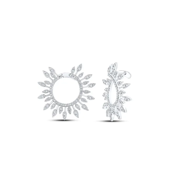Earrings 14k White Gold Round Diamond Sunburst Hoop Earrings 1 Cttw gndatlanta Earrings 14k White Gold Round Diamond Sunburst Hoop Earrings 1 Cttw gndatlanta
