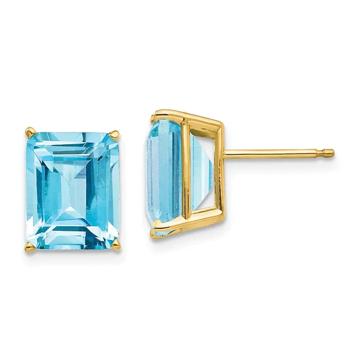 Earrings 14k Yellow Gold 10x8mm Emerald Cut Blue Topaz Earrings Goldia