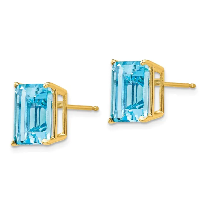 Earrings 14k Yellow Gold 10x8mm Emerald Cut Blue Topaz Earrings Goldia