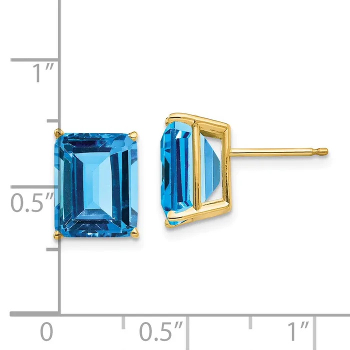 Earrings 14k Yellow Gold 10x8mm Emerald Cut Blue Topaz Earrings Goldia