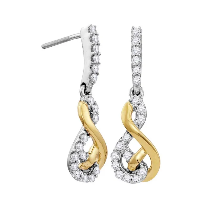 Earrings gndatlanta 10k Twotone White Yellow Gold Round Diamond Dangle Earrings 12 Cttw Earrings gndatlanta 10k Twotone White Yellow Gold Round Diamond Dangle Earrings 12 Cttw
