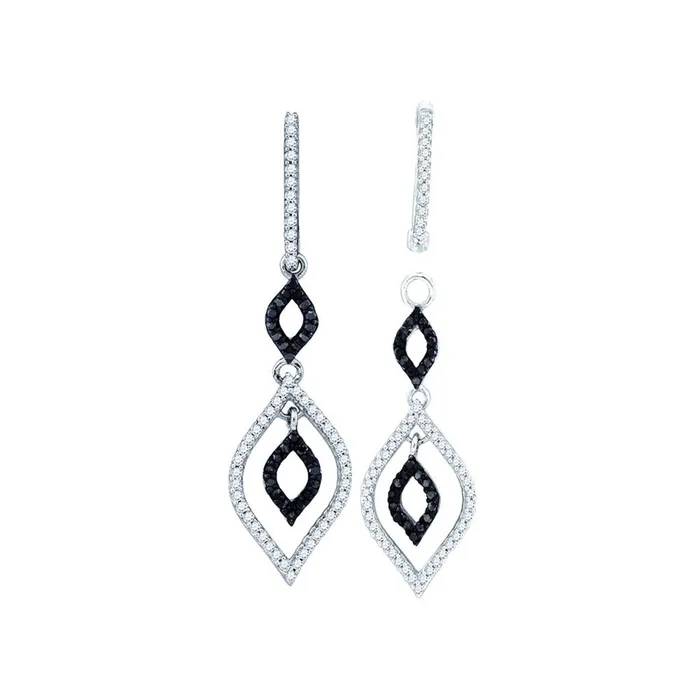 Earrings gndatlanta 14k White Gold Round Black Diamond Oval Dangle Earrings 12 Cttw Earrings gndatlanta 14k White Gold Round Black Diamond Oval Dangle Earrings 12 Cttw