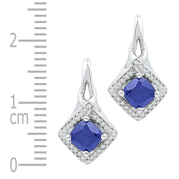 Earrings gndatlanta 14k White Gold Round Created Blue Sapphire Stud Earrings 2 Cttw Earrings gndatlanta 14k White Gold Round Created Blue Sapphire Stud Earrings 2 Cttw