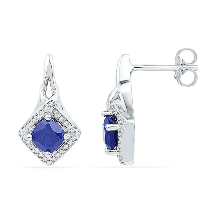 Earrings gndatlanta 14k White Gold Round Created Blue Sapphire Stud Earrings 2 Cttw