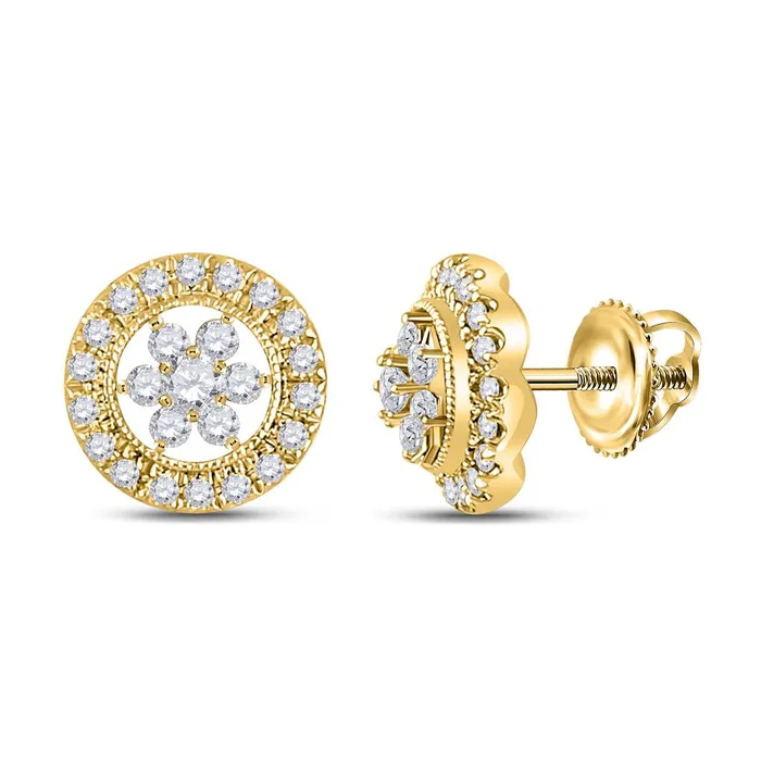 Earrings gndatlanta 14k Yellow Gold Round Diamond Circle Cluster Earrings 38 Cttw Earrings gndatlanta 14k Yellow Gold Round Diamond Circle Cluster Earrings 38 Cttw