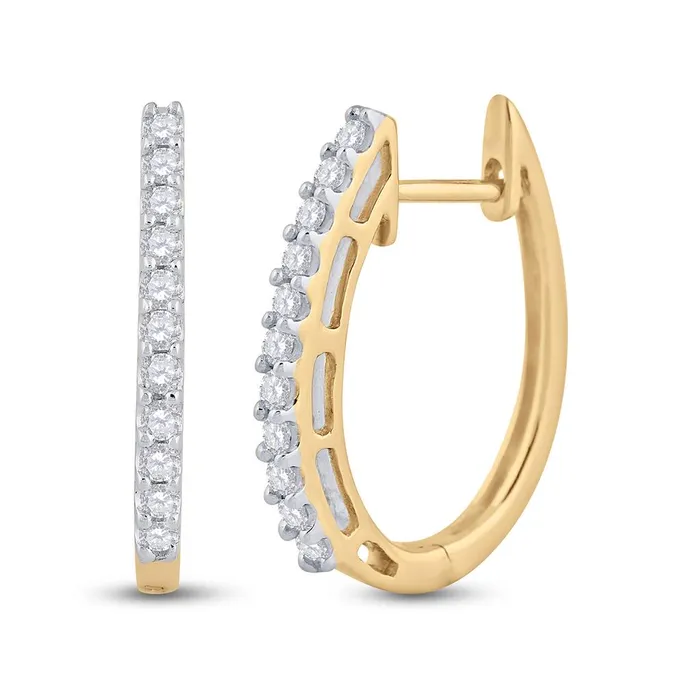 Earrings gndatlanta 14k Yellow Gold Round Diamond Hoop Earrings 14 Cttw