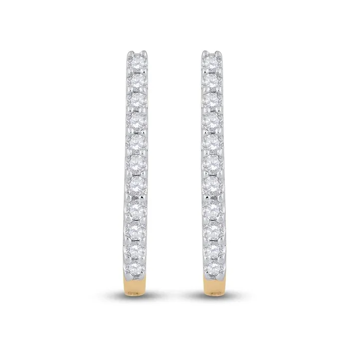 Earrings gndatlanta 14k Yellow Gold Round Diamond Hoop Earrings 14 Cttw
