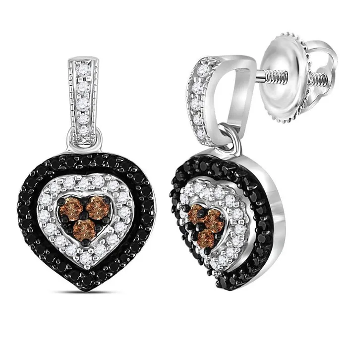 Earrings gndatlanta Sterling Silver Round Black Diamond Heart Dangle Earrings 12 Cttw Earrings gndatlanta Sterling Silver Round Black Diamond Heart Dangle Earrings 12 Cttw