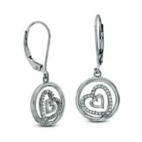 Earrings Goldia 017 CT TW Diamond Tilted Double Heart in Circle Drop Earrings in Sterling Silver Earrings Goldia 017 CT TW Diamond Tilted Double Heart in Circle Drop Earrings in Sterling Silver