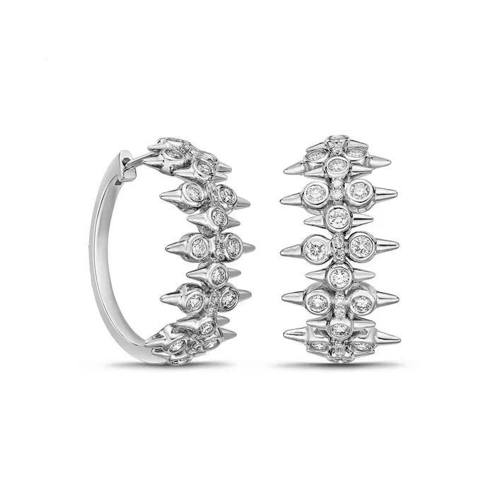 Earrings Goldia 1 CT TW Diamond Spikes Oval Hoop Earrings in 10K White Gold Earrings Goldia 1 CT TW Diamond Spikes Oval Hoop Earrings in 10K White Gold