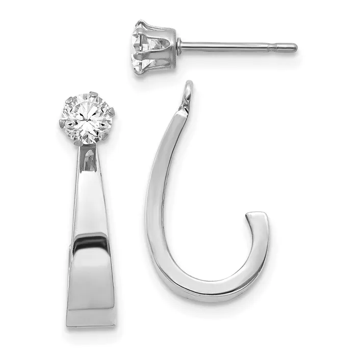 Earrings Goldia 14k White Gold J Hoop wCZ Earring Jacket