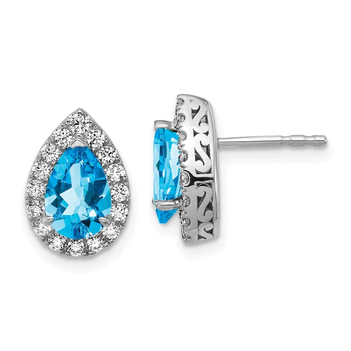 Earrings Goldia 14K White Gold Lab Grown VSSI FGH Diamond and Blue Topaz Pear Post Earrings Earrings Goldia 14K White Gold Lab Grown VSSI FGH Diamond and Blue Topaz Pear Post Earrings