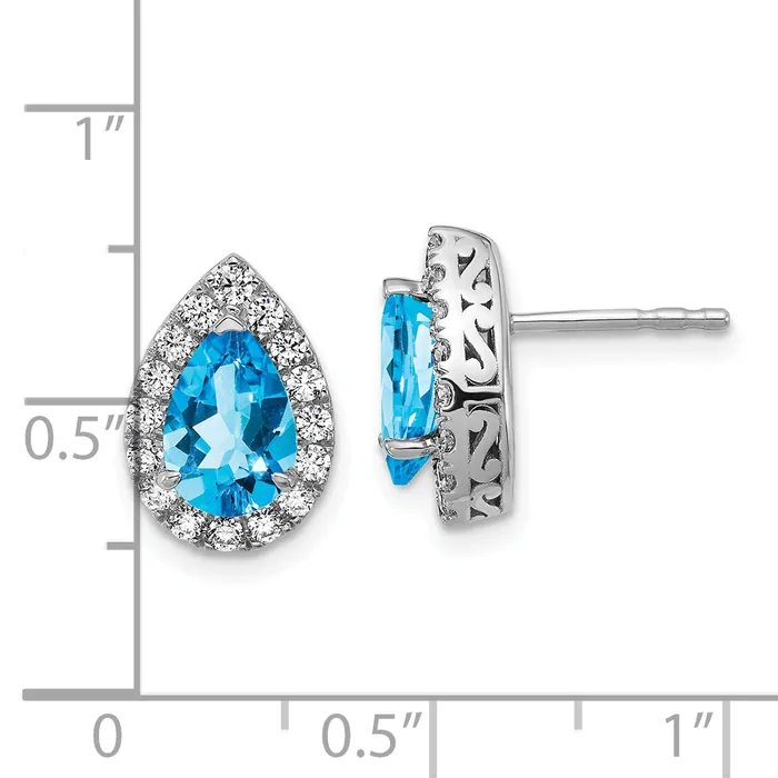 Earrings Goldia 14K White Gold Lab Grown VSSI FGH Diamond and Blue Topaz Pear Post Earrings