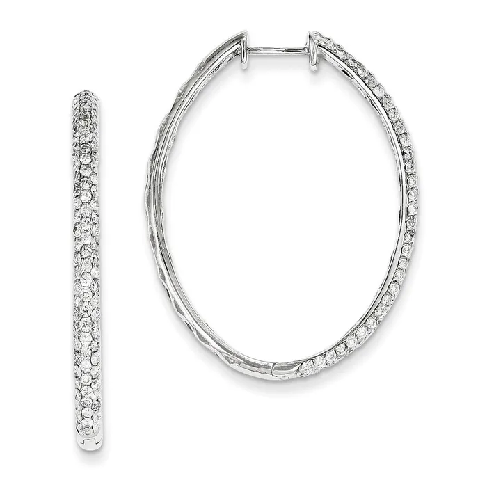 Earrings Goldia 14k White Gold Oval Real Diamond Hinged Hoop Earrings Earrings Goldia 14k White Gold Oval Real Diamond Hinged Hoop Earrings
