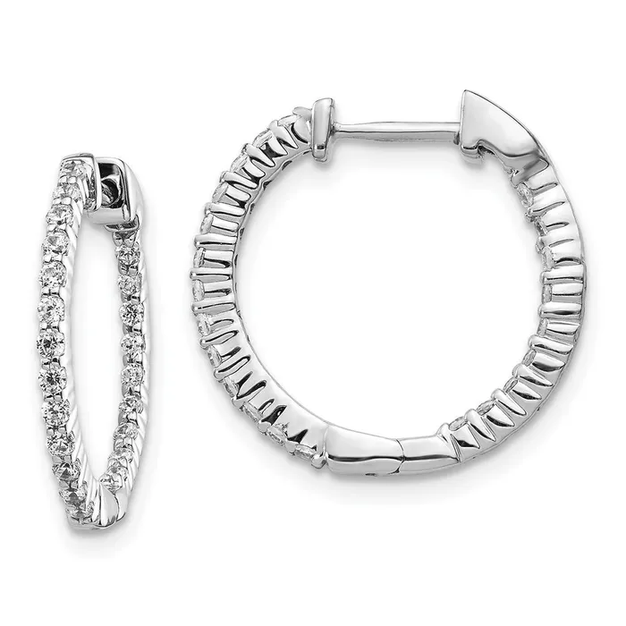Earrings Goldia 14k White Gold Polished Real Diamond InOut Hinged Hoop Earrings
