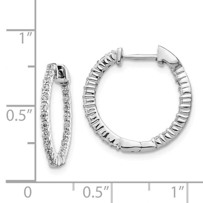 Earrings Goldia 14k White Gold Polished Real Diamond InOut Hinged Hoop Earrings