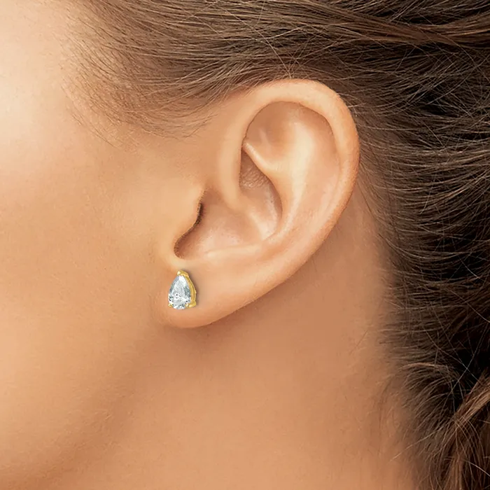 Earrings Goldia 14k Yellow Gold 2 ctw Lab Grown Diamond VSSI G Pear 4 Prong Heavy Wt Stud Earrings