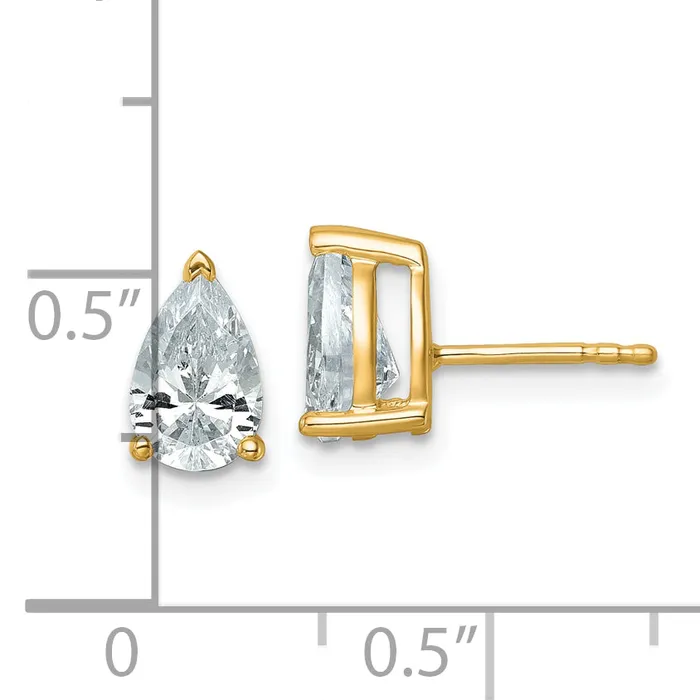 Earrings Goldia 14k Yellow Gold 2 ctw Lab Grown Diamond VSSI G Pear 4 Prong Heavy Wt Stud Earrings