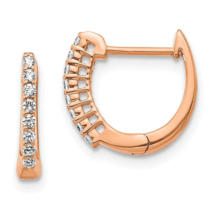 Earrings Goldia Solid 14k Rose Gold Polished Simulated CZ Hinged Hoop Earrings