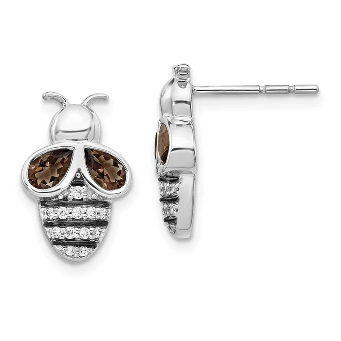 Earrings Goldia Solid 14k White Gold Simulated CZ and SmoKey Quartz Bee Earrings Earrings Goldia Solid 14k White Gold Simulated CZ and SmoKey Quartz Bee Earrings