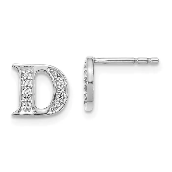 Earrings Goldia Solid 14k White Gold Simulated CZ Initial D Earrings